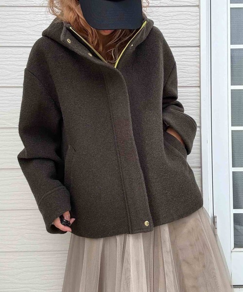 Q（キュー）の「フーディーショートコート（その他アウター・レディース・オリーブ/バーガンディー/ベージュ/ブラック・MEDIUM）」の22枚目の写真