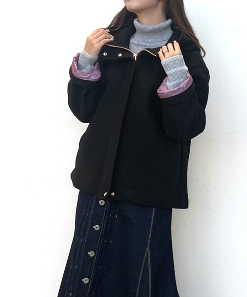 Q（キュー）の「フーディーショートコート（その他アウター・レディース・オリーブ/バーガンディー/ベージュ/ブラック・MEDIUM）」の15枚目の写真