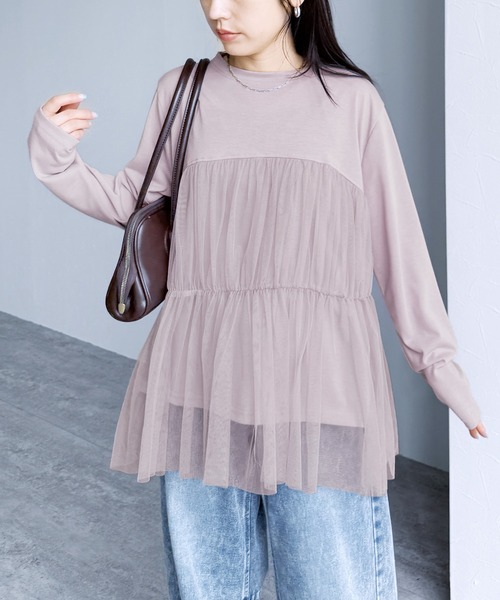 reca(レカ)の「チュールバルーンスリーブTシャツ(Tシャツ/カットソー・レディース・オフホワイト/ブラック/ブラウン/ピンク・M-L)」の18枚目の写真