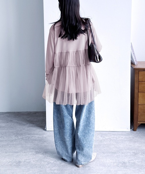 reca(レカ)の「チュールバルーンスリーブTシャツ(Tシャツ/カットソー・レディース・オフホワイト/ブラック/ブラウン/ピンク・M-L)」の19枚目の写真