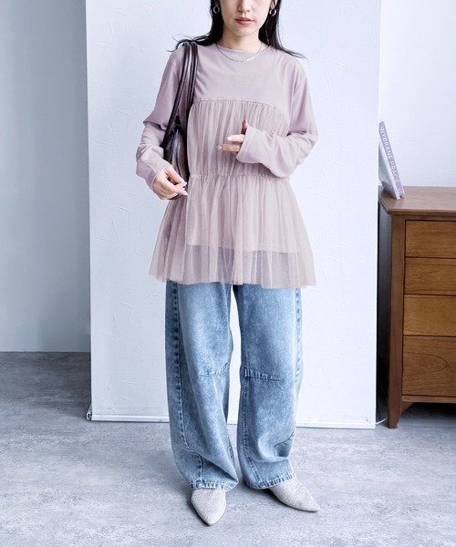 reca(レカ)の「チュールバルーンスリーブTシャツ(Tシャツ/カットソー・レディース・オフホワイト/ブラック/ブラウン/ピンク・M-L)」の20枚目の写真