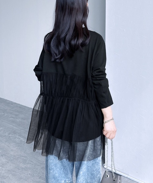 reca(レカ)の「チュールバルーンスリーブTシャツ(Tシャツ/カットソー・レディース・オフホワイト/ブラック/ブラウン/ピンク・M-L)」の10枚目の写真