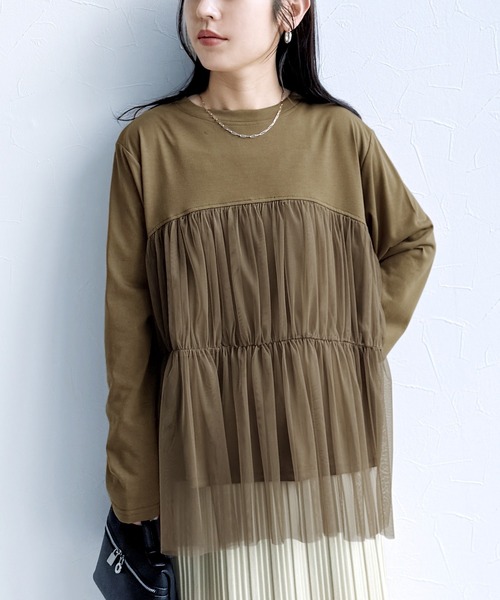 reca(レカ)の「チュールバルーンスリーブTシャツ(Tシャツ/カットソー・レディース・オフホワイト/ブラック/ブラウン/ピンク・M-L)」の15枚目の写真