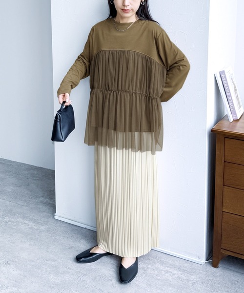 reca(レカ)の「チュールバルーンスリーブTシャツ(Tシャツ/カットソー・レディース・オフホワイト/ブラック/ブラウン/ピンク・M-L)」の17枚目の写真