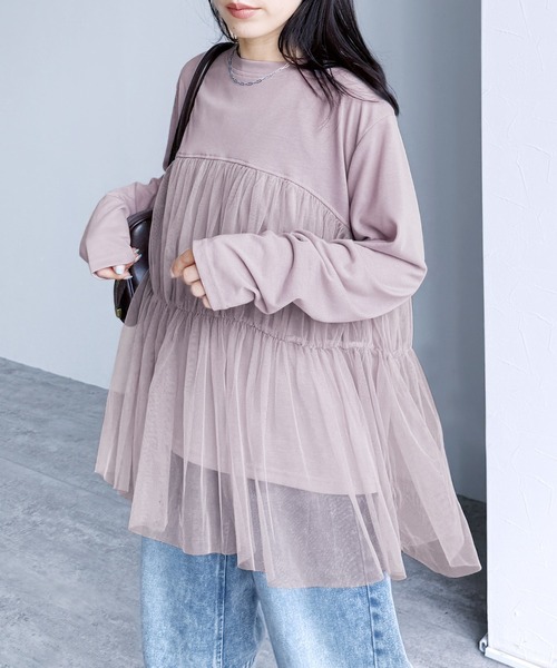 reca(レカ)の「チュールバルーンスリーブTシャツ(Tシャツ/カットソー・レディース・オフホワイト/ブラック/ブラウン/ピンク・M-L)」の21枚目の写真