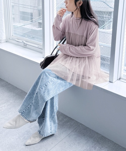 reca(レカ)の「チュールバルーンスリーブTシャツ(Tシャツ/カットソー・レディース・オフホワイト/ブラック/ブラウン/ピンク・M-L)」の22枚目の写真