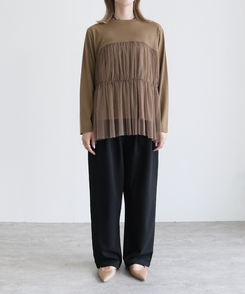 reca(レカ)の「チュールバルーンスリーブTシャツ(Tシャツ/カットソー・レディース・オフホワイト/ブラック/ブラウン/ピンク・M-L)」の21枚目の写真