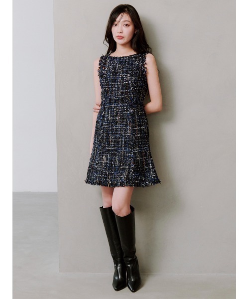 【新品未使用】snidel ツイードミニワンピース　ネイビー　1 SNIDEL（スナイデル）の「ツイードミニワンピース（ワンピース）」 - WEAR