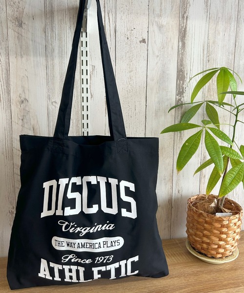 DISCUS（ディスカス）の「DISCUS/ディスカス プリントコットントート/BIGロゴ/カレッジ（トートバッグ・レディース・ブラック/レッド/ピンク/ベージュ/ブルー・FREE）」の2枚目の写真