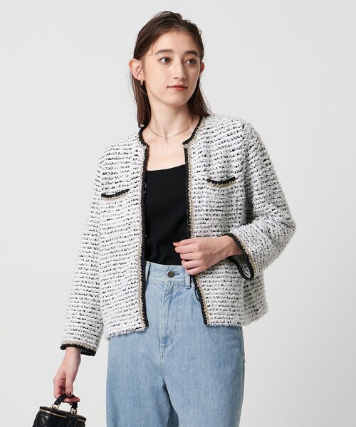 UNITED ARROWS(ユナイテッドアローズ)の「ツイードライク ニットカーディガン(カーディガン/ボレロ・レディース・オフホワイト/ブラック・FREE)」の2枚目の写真
