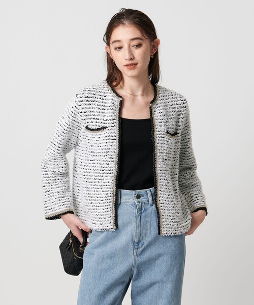 セール】ツイードライク ニットカーディガン（カーディガン/ボレロ