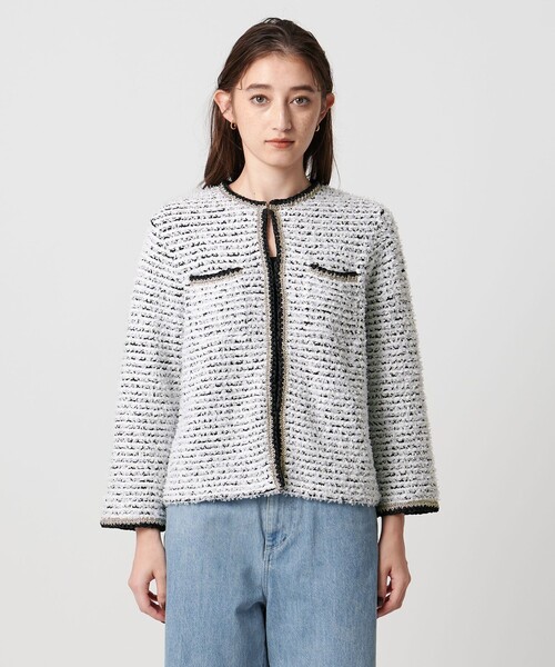 セール】ツイードライク ニットカーディガン（カーディガン/ボレロ