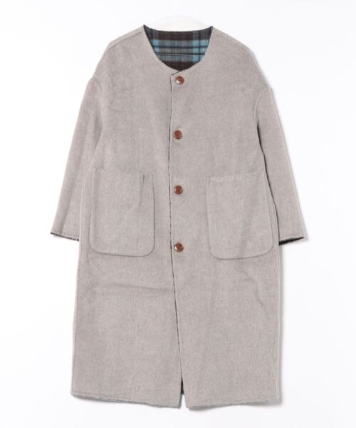 セール】【BANICO】リバーシブルチェック ウールコート マフラー付き