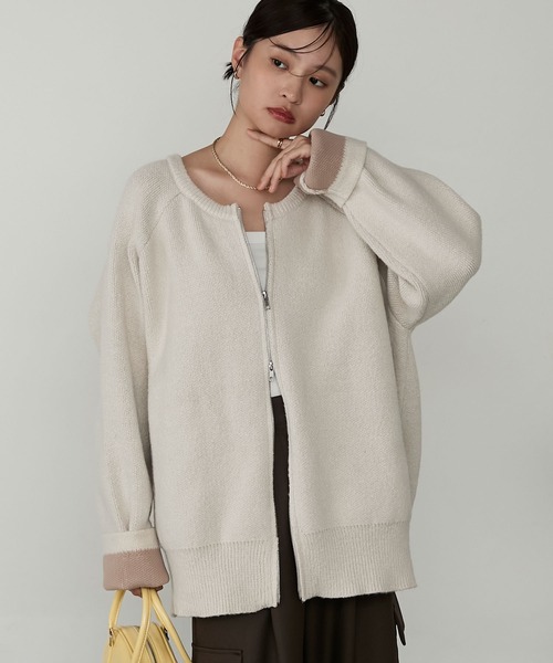 MONO-MART（モノマート）の「バイカラー配色ダブルフェイスルーズニットカーディガン（カーディガン/ボレロ・レディース・レッド/ブラック/アイボリー/ブラウン/ネイビー/グレー・L/M）」の20枚目の写真