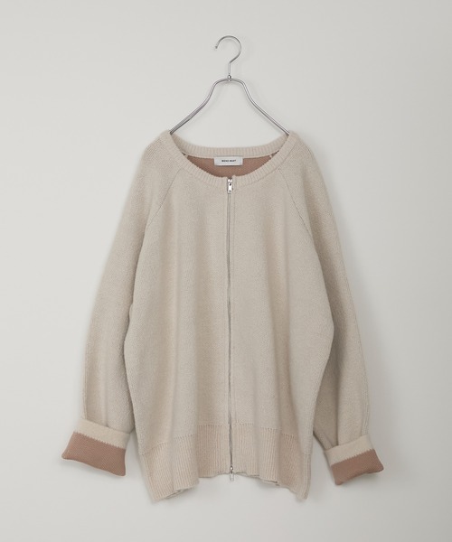 MONO-MART（モノマート）の「バイカラー配色ダブルフェイスルーズニットカーディガン（カーディガン/ボレロ・レディース・レッド/ブラック/アイボリー/ブラウン/ネイビー/グレー・L/M）」の7枚目の写真