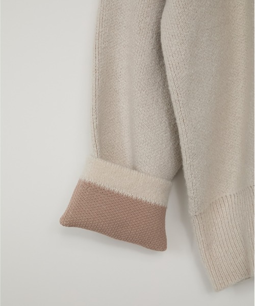 MONO-MART（モノマート）の「バイカラー配色ダブルフェイスルーズニットカーディガン（カーディガン/ボレロ・レディース・レッド/ブラック/アイボリー/ブラウン/ネイビー/グレー・L/M）」の11枚目の写真