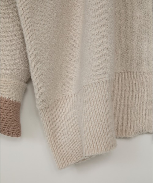 MONO-MART（モノマート）の「バイカラー配色ダブルフェイスルーズニットカーディガン（カーディガン/ボレロ・レディース・レッド/ブラック/アイボリー/ブラウン/ネイビー/グレー・L/M）」の12枚目の写真