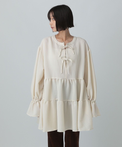 LOWRYS FARM（ローリーズファーム）の「ティアードミニワンピースＬＳ　581975（ワンピース・レディース・アイボリー/ブラウン/ブラック・FREE）」の15枚目の写真