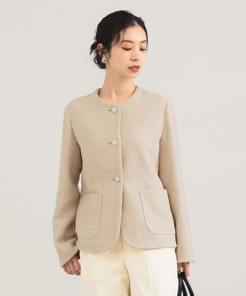 Demi-Luxe BEAMS（デミルクス ビームス）の「ミックスツイード ジャケット【セレモニー・フォーマル】（ノーカラージャケット・レディース・ベージュ/ネイビー・38/36）」の7枚目の写真