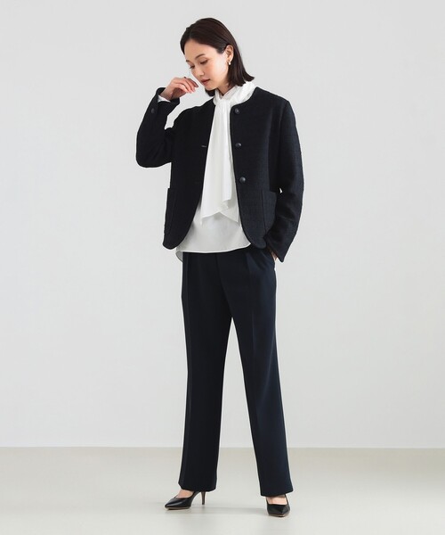 ほぼ未使用　デミルクスビームス ノーカラー　ツイード　ジャケット　ネイビー セール】ミックスツイード ジャケット【セレモニー・フォーマル