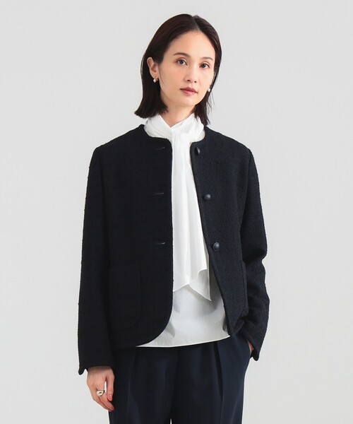 Demi-Luxe BEAMS（デミルクス ビームス）の「ミックスツイード ジャケット【セレモニー・フォーマル】（ノーカラージャケット・レディース・ベージュ/ネイビー・38/36）」の11枚目の写真