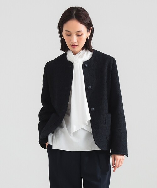 Demi-Luxe BEAMS（デミルクス ビームス）の「ミックスツイード ジャケット【セレモニー・フォーマル】（ノーカラージャケット・レディース・ベージュ/ネイビー・38/36）」の12枚目の写真