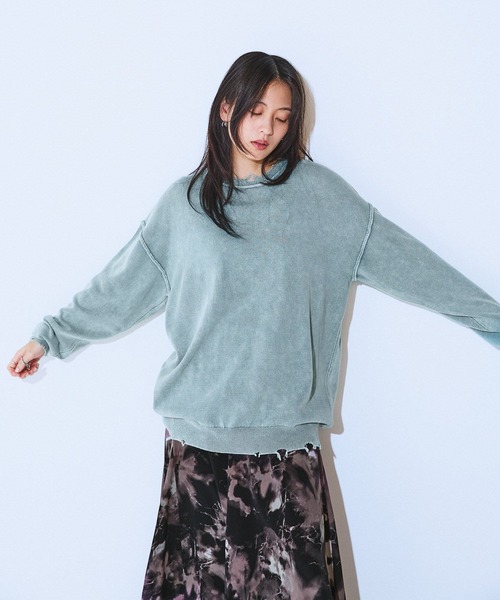 JEANASIS（ジーナシス）の「12Gストーンウォッシュカットライクプルオーバー/595826（ニット/セーター・レディース・グリーン系その他/ブラウン/グレー/ブラック・FREE）」の4枚目の写真