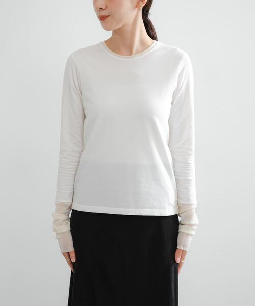 URBAN RESEARCH（アーバンリサーチ）の「チュール切り替えカットソー（Tシャツ/カットソー・レディース・オフホワイト/ブラック・FREE）」の6枚目の写真