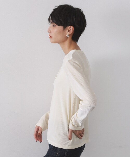OPAQUE.CLIP（オペークドットクリップ）の「ベロアタッチリブトップス【洗濯機OK】（Tシャツ/カットソー・レディース・オフホワイト/ベビーピンク/チャコールグレー・42/38/40）」の15枚目の写真