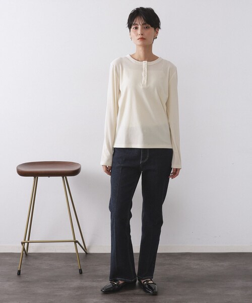 セール】ベロアタッチリブトップス【洗濯機OK】（Tシャツ/カットソー