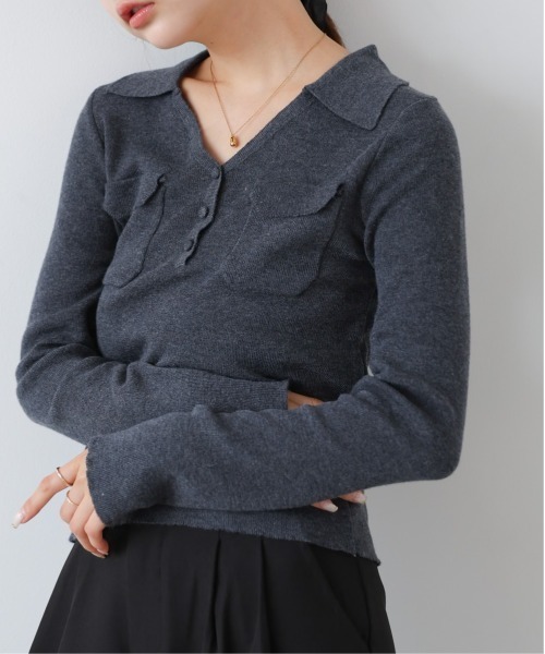 Bab（バブ）の「くるみボタンポロニット（ニット/セーター・レディース・ブラウン/アイボリー/ブラック/チャコールグレー・FREE）」の3枚目の写真