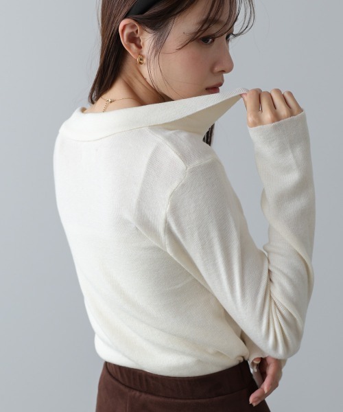 Bab（バブ）の「くるみボタンポロニット（ニット/セーター・レディース・ブラウン/アイボリー/ブラック/チャコールグレー・FREE）」の6枚目の写真