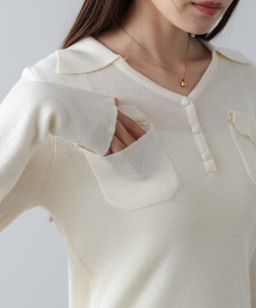 Bab（バブ）の「くるみボタンポロニット（ニット/セーター・レディース・ブラウン/アイボリー/ブラック/チャコールグレー・FREE）」の16枚目の写真