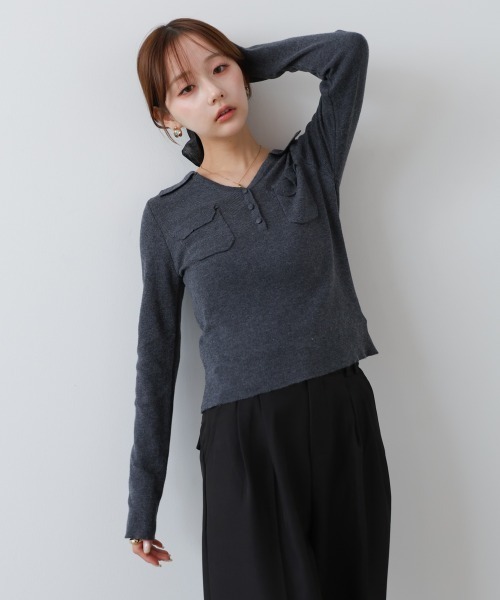 Bab（バブ）の「くるみボタンポロニット（ニット/セーター・レディース・ブラウン/アイボリー/ブラック/チャコールグレー・FREE）」の18枚目の写真