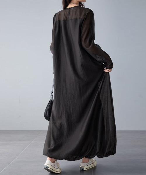 セール】シアー切替×ギャザーロングワンピース（ワンピース）｜ONEP