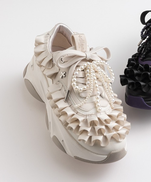 数量限定】パールリボン フリルスニーカー（スニーカー）｜+diana