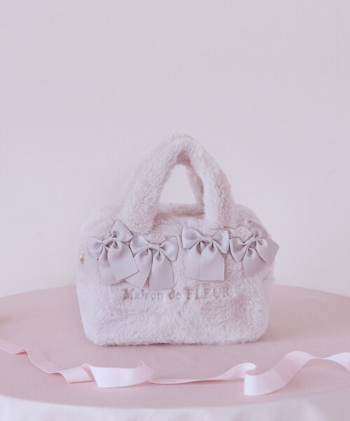 アレキサンダーマーブル　シャドウブルーム　仕切ポーチ付きミニトート　ファー セール】ピンクマニア2Wayファーリボンミニバッグ（トートバッグ