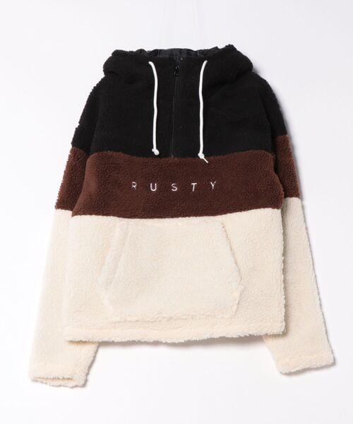 RUSTY（ラスティ）の「【RUSTY:ラスティー】レディース 配色切替 ハーフジップ ボアフリースパーカー/もこもこサイドジップ付ブルゾン（ブルゾン・レディース・ベージュ・MEDIUM）」の12枚目の写真