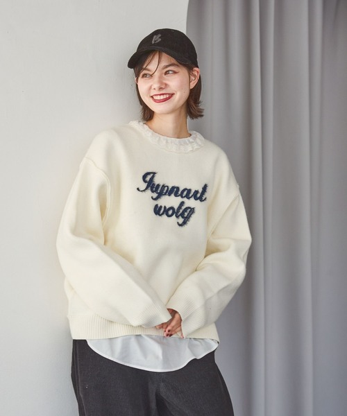 niko and...(ニコアンド)の「カシミリーレタリングニットプルオーバー(ニット/セーター・レディース・アイボリー/ブルー/ブラウン/チャコール・MEDIUM/LARGE)」の3枚目の写真