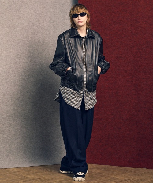 MAISON SPECIAL（メゾンスペシャル）の「《UNISEX》Sheep Leather Single Collard Blouson/シープレザーシングルカラーブルゾン【MAISON SPECIAL/メゾンスペシャル】（ライダースジャケット・メンズ・ブラック/ダークブラック/ダークブラウン・0/1/2）」の8枚目の写真