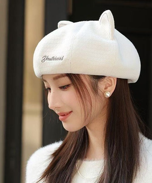 gossip！ロサンゼルス（ゴシップロサンゼルス）の「猫耳キュートベレー（キャップ・レディース・ブラック/オフホワイト/ライトブラウン・FREE）」の2枚目の写真