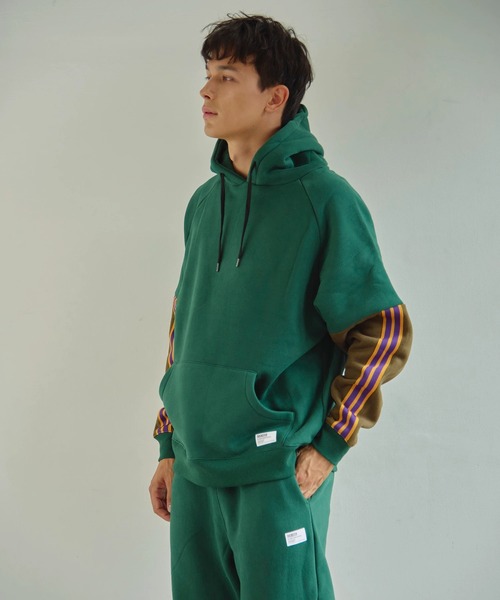 go slow caravan(ゴースローキャラバン)の「Duckster/ダックスター バイカラーストライプフーディ(パーカー・メンズ・チャコールグレー/グリーン/ライトグレー・LARGE/X-LARGE/MEDIUM)」の11枚目の写真