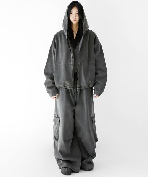 minsobi（ミンソビ）の「バックポケットピグメントジャケット（ノーカラージャケット・メンズ・チャコールグレー・FREE）」の14枚目の写真