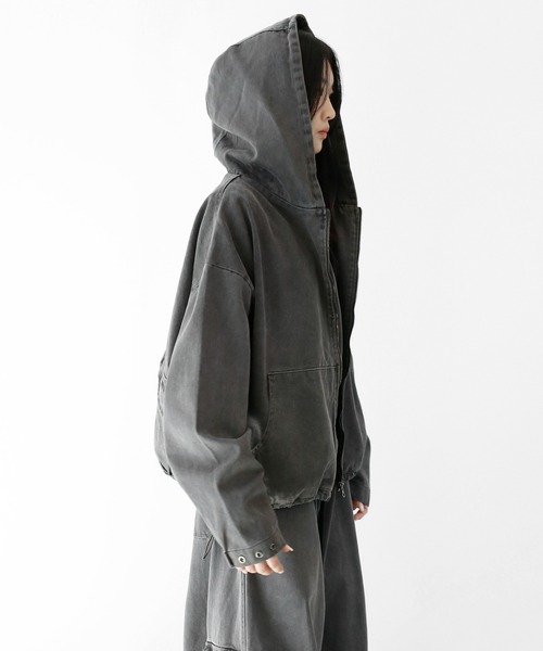 minsobi（ミンソビ）の「バックポケットピグメントジャケット（ノーカラージャケット・メンズ・チャコールグレー・FREE）」の5枚目の写真