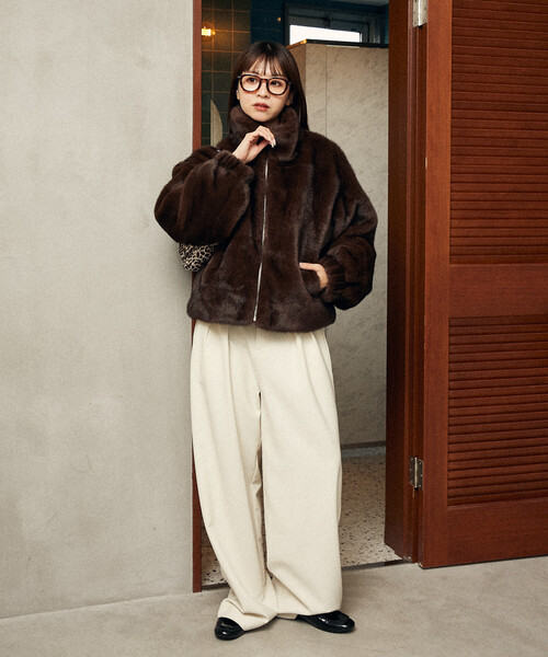 PUBLUX（パブリュクス）の「PUBLUX/パブリュクス ショート丈フェイクファーブルゾン　限定展開（その他アウター・レディース・ブラウン/ナチュラル・ﾌﾘ-）」の8枚目の写真