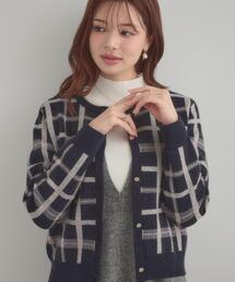 couture brooch | 【大人可愛い・通勤】チェックジャカード ニットカーディガン(カーディガン/ボレロ)
