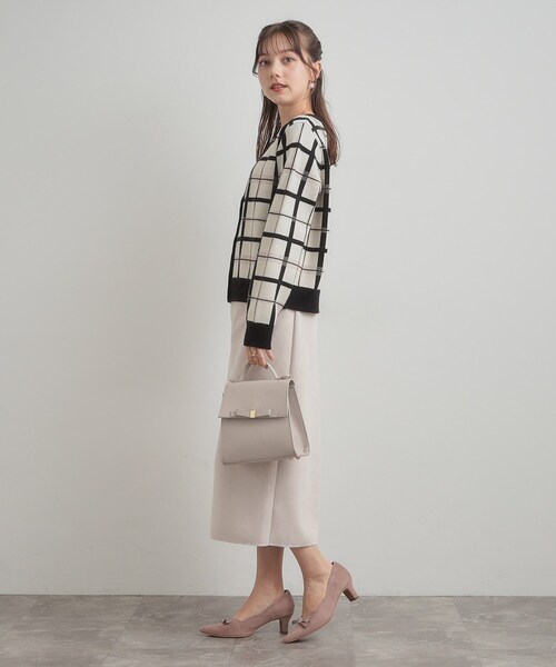 couture brooch（クチュールブローチ）の「【大人可愛い・通勤】チェックジャカード ニットカーディガン（カーディガン/ボレロ・レディース・ネイビー系1/ベージュ系その他2/アイボリー系1・38/36/42/40）」の6枚目の写真