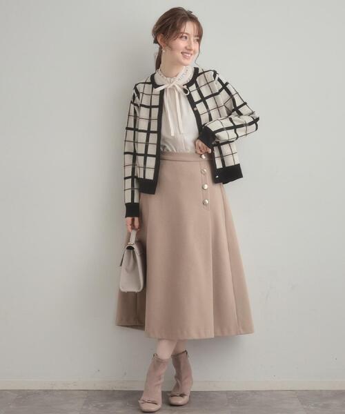 couture brooch（クチュールブローチ）の「【大人可愛い・通勤】チェックジャカード ニットカーディガン（カーディガン/ボレロ・レディース・ネイビー系1/ベージュ系その他2/アイボリー系1・38/36/42/40）」の13枚目の写真