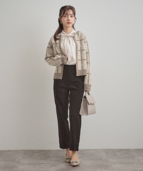 couture brooch（クチュールブローチ）の「【大人可愛い・通勤】チェックジャカード ニットカーディガン（カーディガン/ボレロ・レディース・ネイビー系1/ベージュ系その他2/アイボリー系1・38/36/42/40）」の19枚目の写真