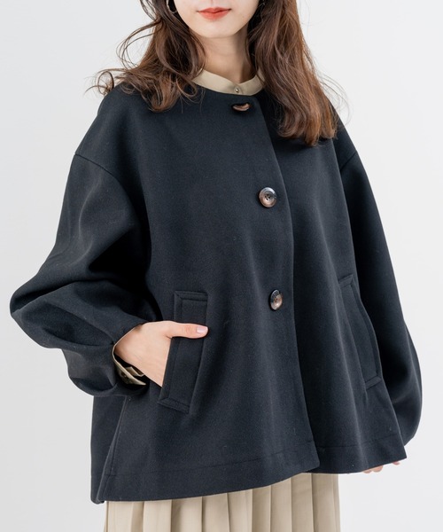 セール】【refinedworks】上品で大人可愛い ノーカラー ショートコート